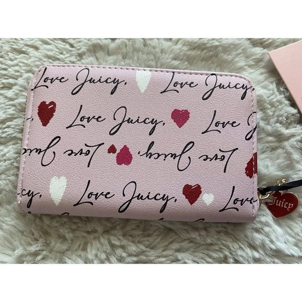 Juicy Couture V-Love Letter Multi Compartment Zip Around Wallet Chiffon Pink NEW